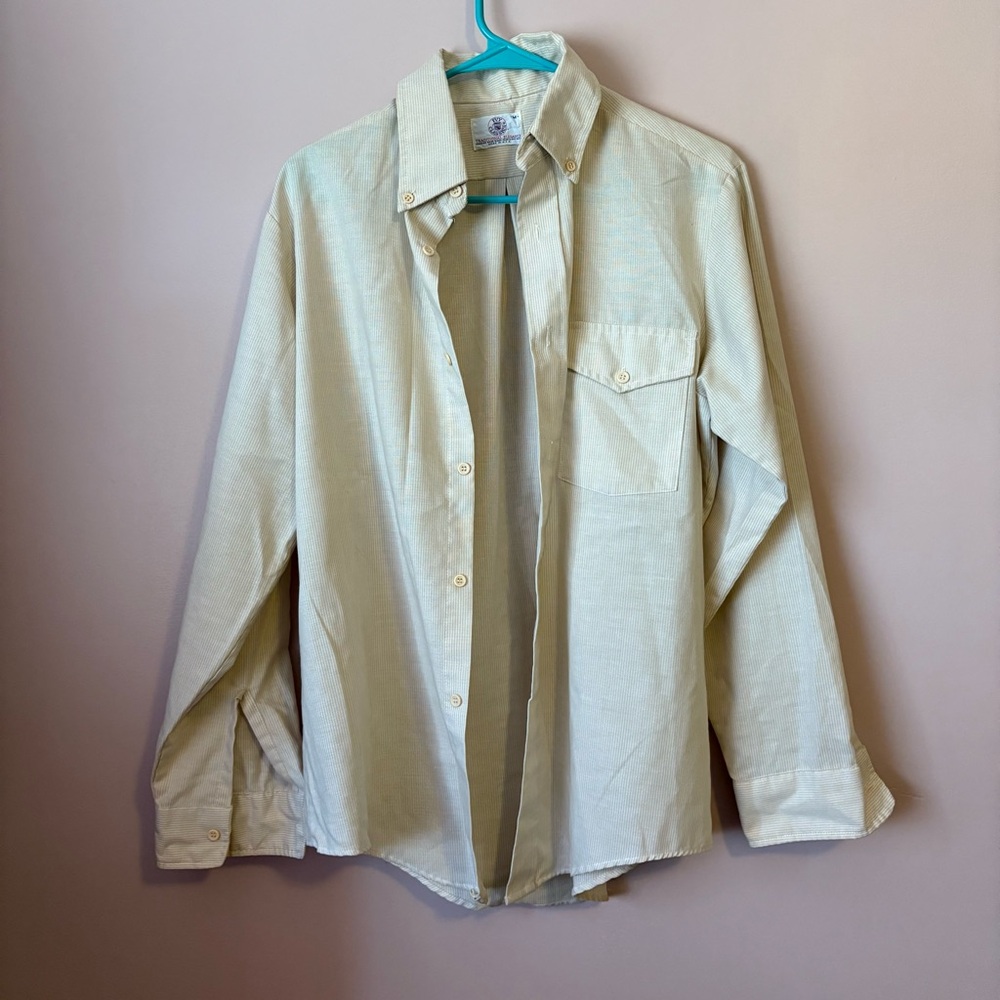 Ivy Classics Tan/White Striped Casual Button Down Shirt